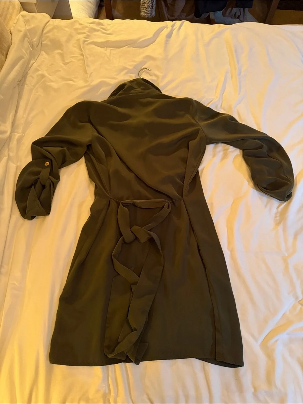 Michael Kors Olive Green Long Sleeve Shirt Dress with Front Zip